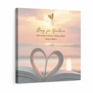 Angellum citat na platnu - "Bog je ljubav i tko ostaje u ljubavi, u Bogu ostaje, i Bog u njemu. " 1 Iv 4, 16 #0202